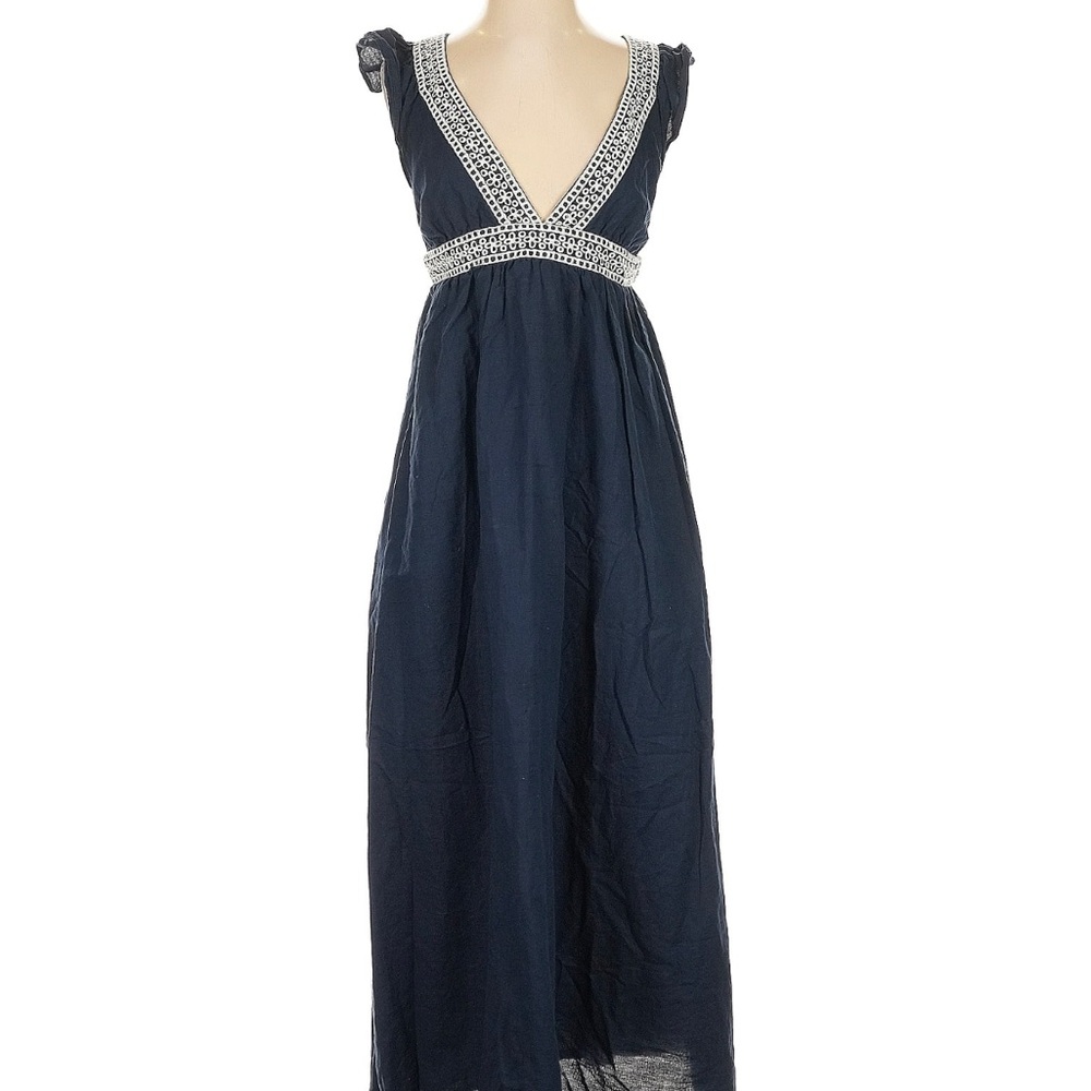 J.Crew Navy Linen Embroidered Cross Back Maxi Dress